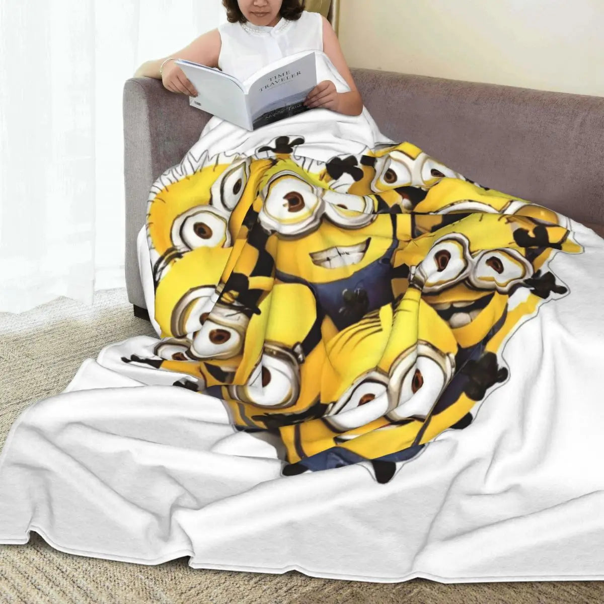 Minions Flannel Blanket – Cute Yellow Big Eyes Sofa & Bed Throw - Image 3