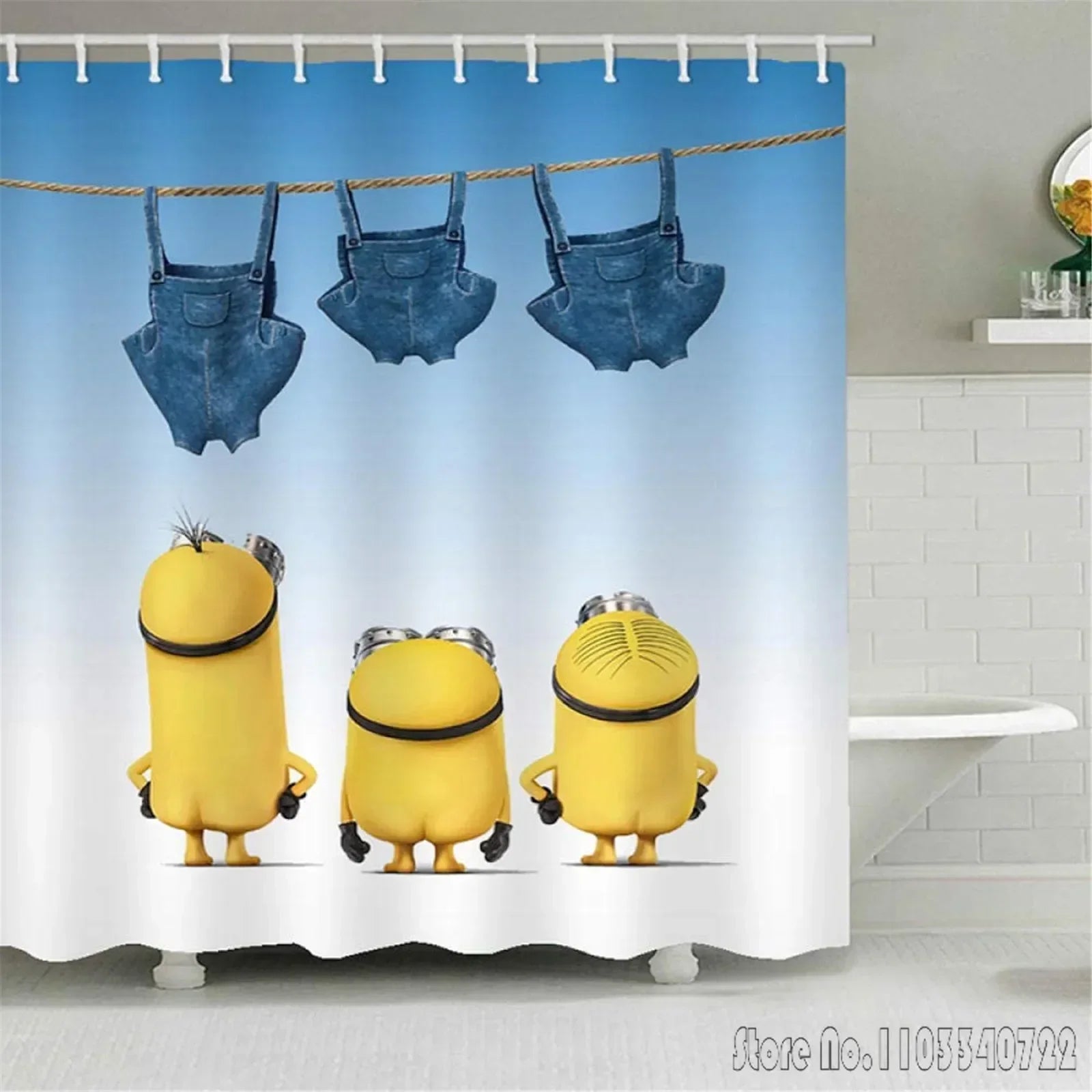 Miniso Minions Shower Curtain – Waterproof Cartoon Bathroom Decor - Image 3