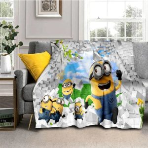Kawaii Minions Throw Blanket – Soft Cartoon Cover for Bed, Sofa & Kids